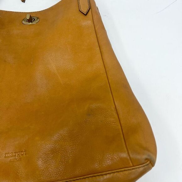 Margot Tote Bag Womens Tan Leather Turn Lock Front Double Handle - Picture 2 of 12